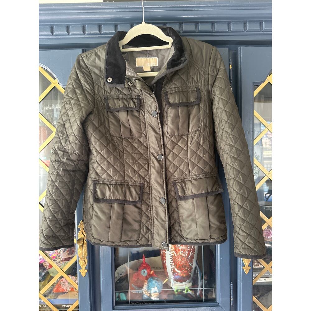Michael Kors Quilted puffer Barn Jacket Olive black size Petite small